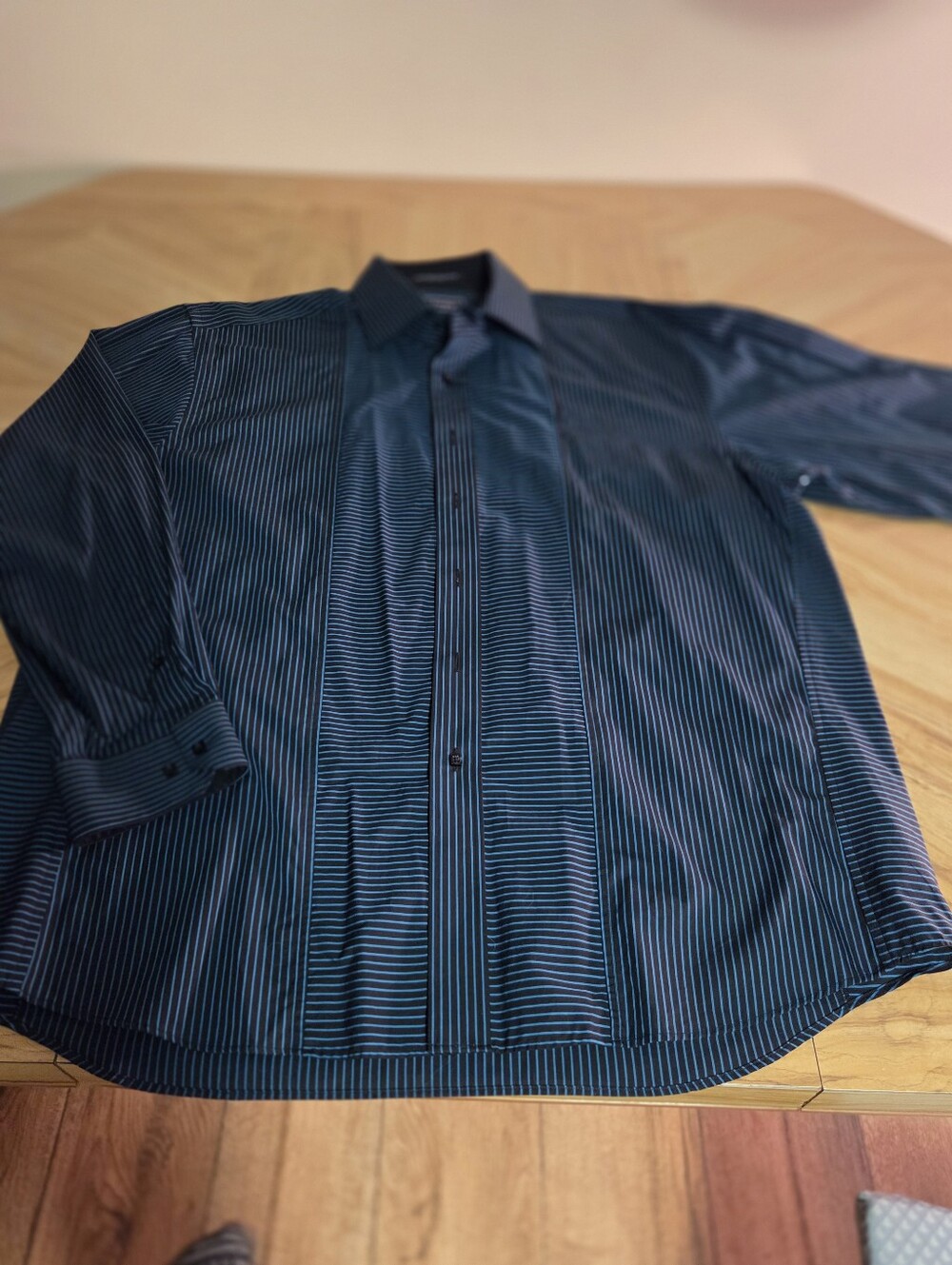 Paul Fredrick Navy Blue Pinstripe Dress Shirt